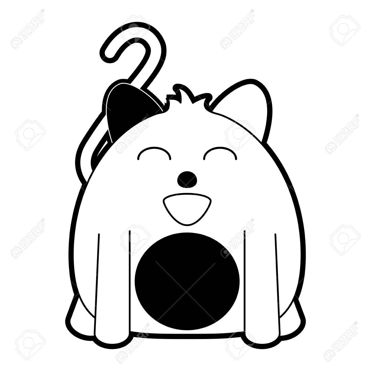 デブ猫漫画アイコン画像ベクトル イラスト デザイン黒と白 のイラスト素材 ベクタ Image