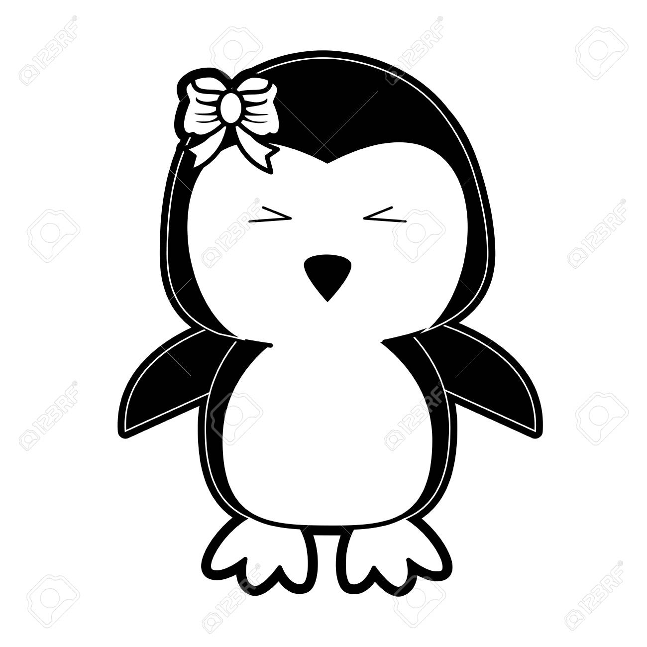 オープンの翼かわいい動物漫画アイコン画像ベクトル イラスト デザイン黒と白のペンギンのイラスト素材 ベクタ Image