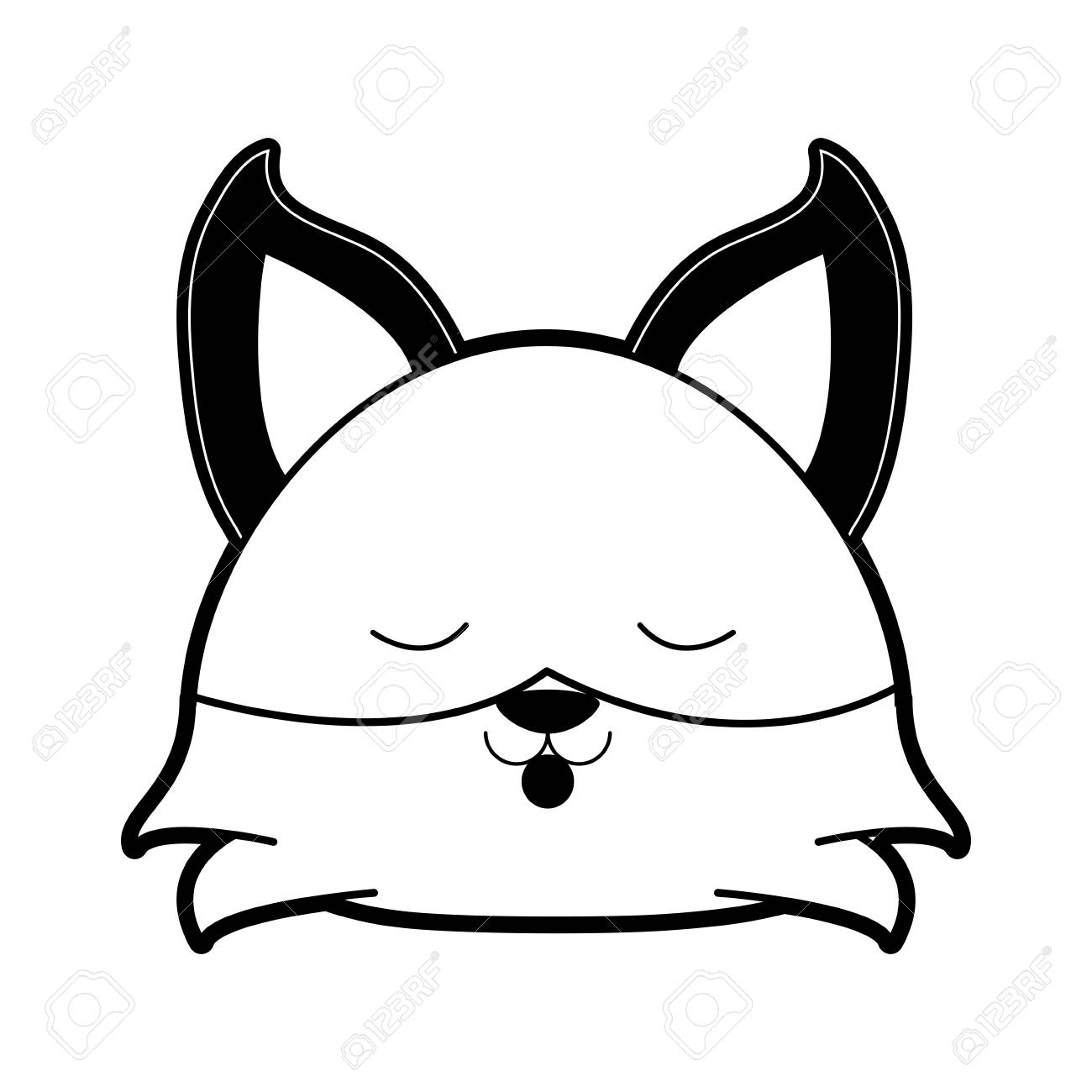 閉じた目かわいい動物漫画のアイコン画像ベクトルイラストデザイン黒と白のフォックスのイラスト素材 ベクタ Image