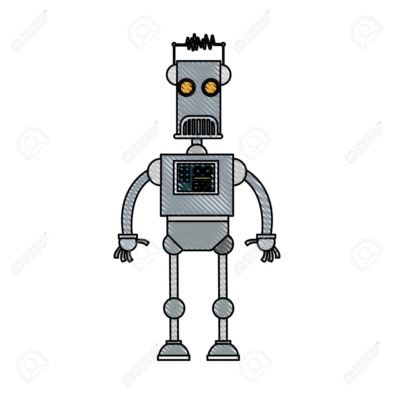 かわいいロボット漫画のアイコン ベクトル イラスト グラフィック デザインのイラスト素材 ベクタ Image