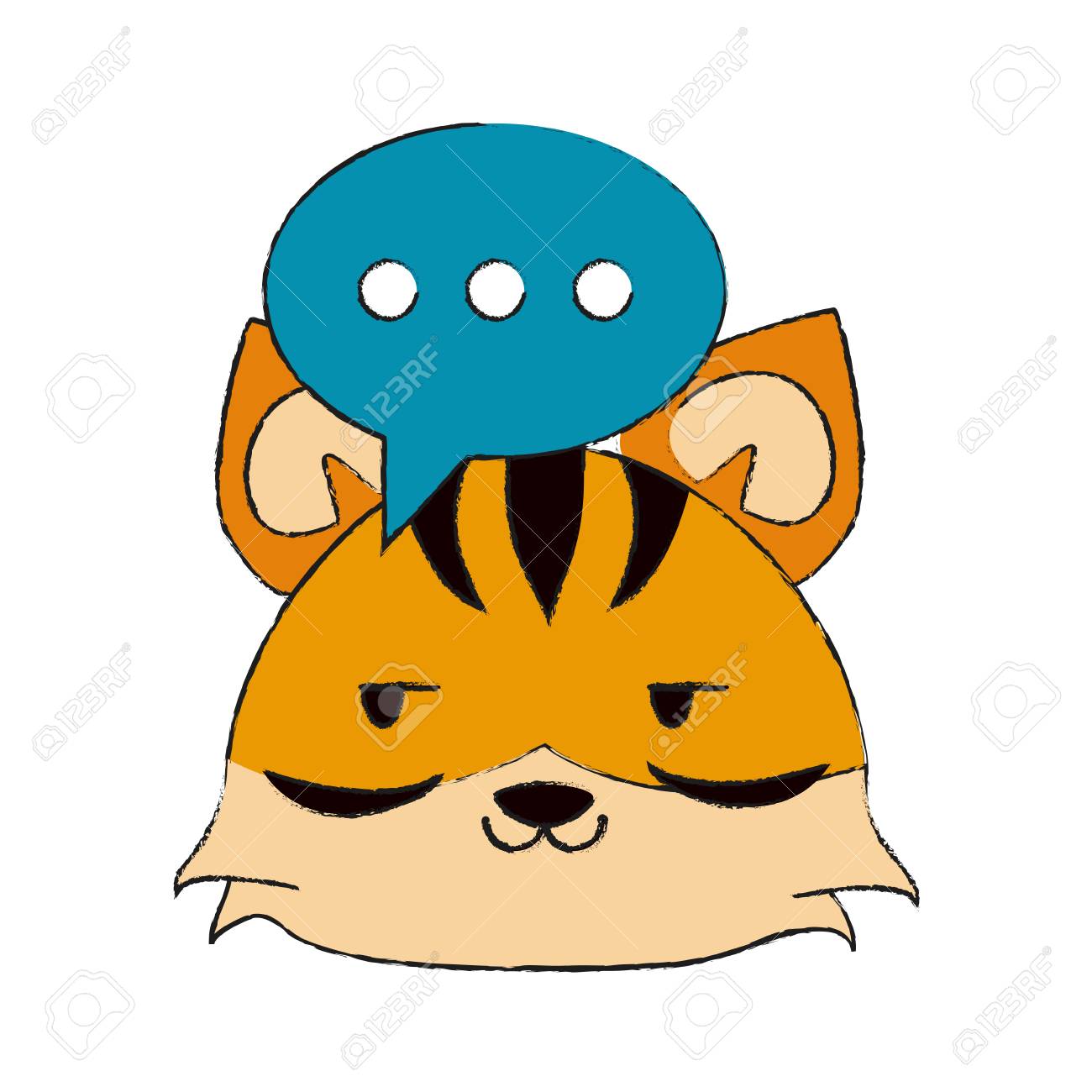 虎側目とチャットバブルかわいい動物漫画アイコン画像ベクトルイラストデザインのイラスト素材 ベクタ Image