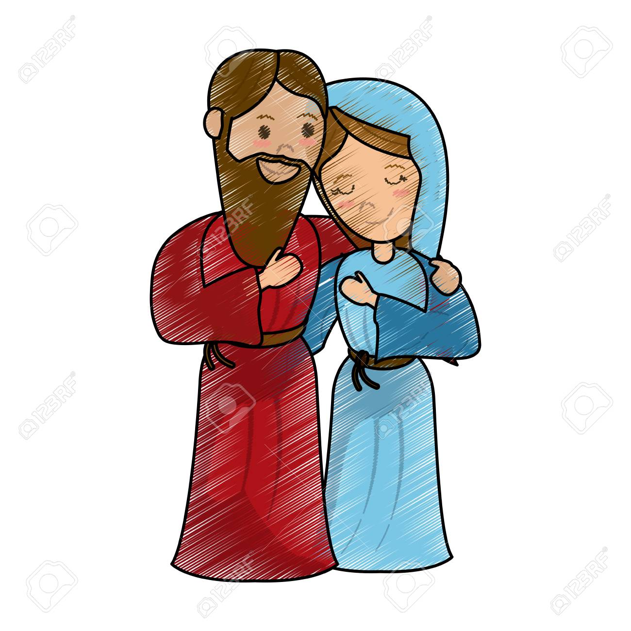 Vierge Marie Et Joseph Dessin Anime Icone Vector Illustration Design Graphique Clip Art Libres De Droits Vecteurs Et Illustration Image