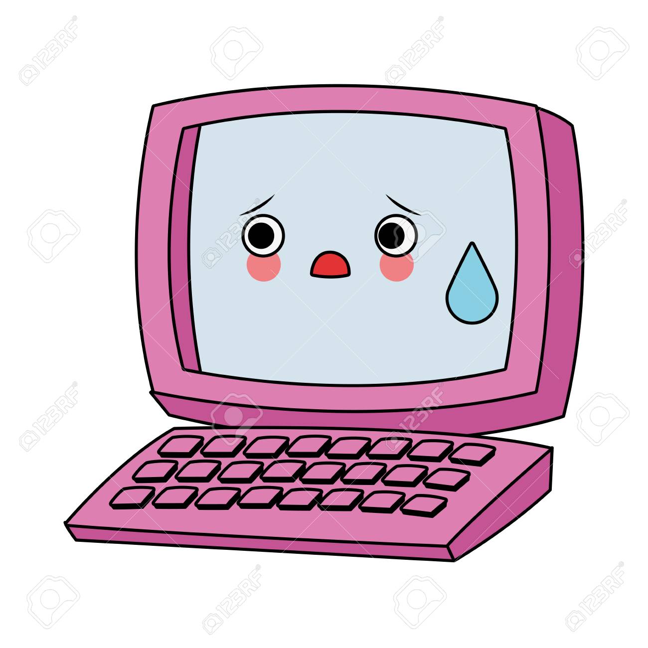 Ordinateur Avec Le Clavier Mignon Kawaii Vecteur Image, clavier, dessin animé, icône. Image, picture