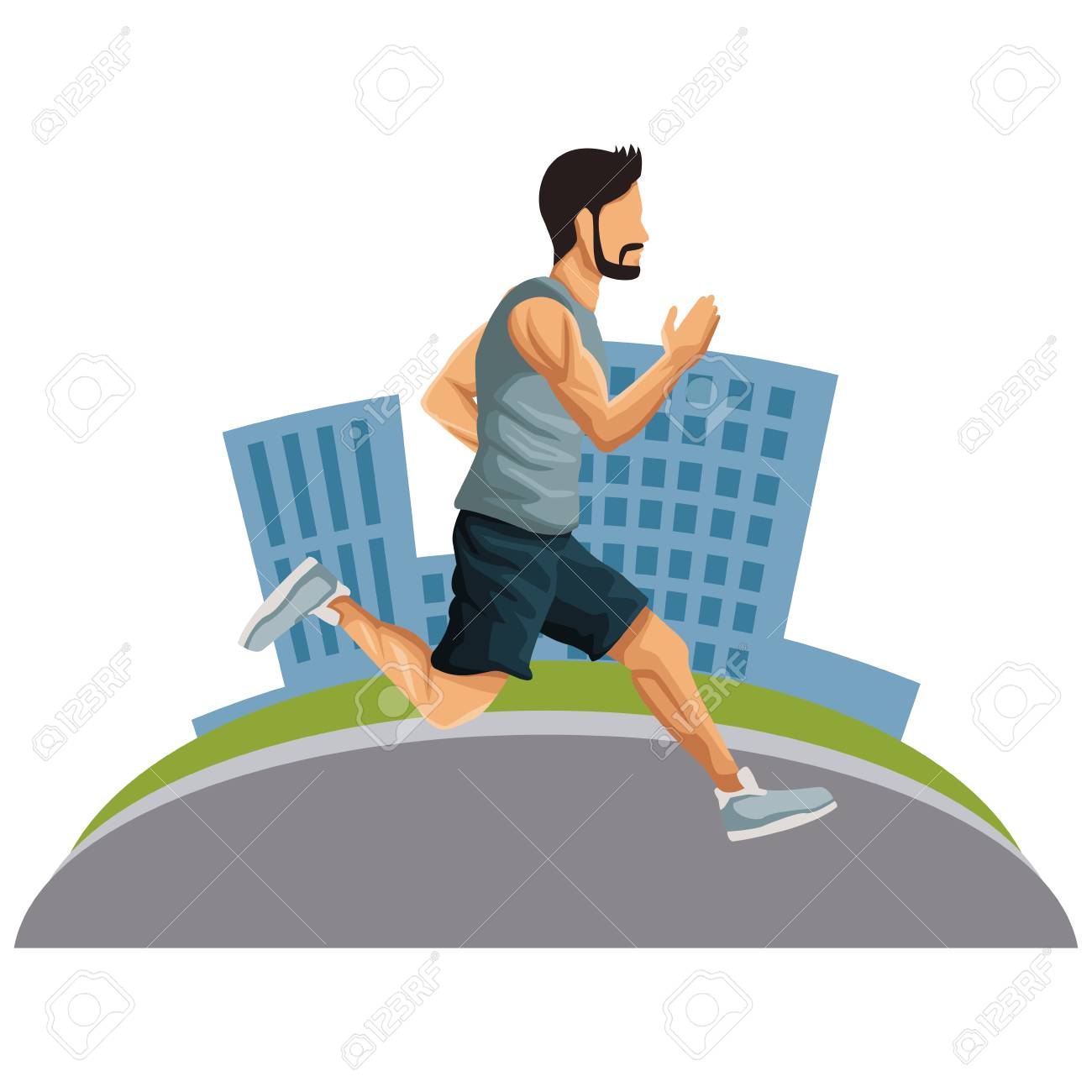 都市アイコンベクトルイラストグラフィックデザインで走る男のイラスト素材 ベクタ Image 都市アイコンベクトルイラストグラフィックデザインで走る男のイラスト素材 ベクタ Image