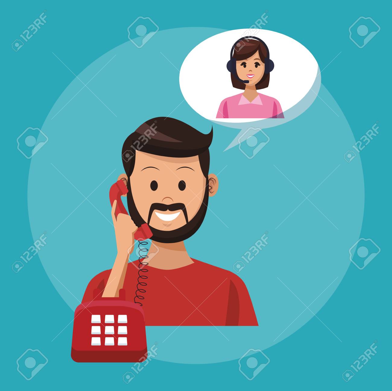 Call Center Agent Talking With Customer On Phone Vector