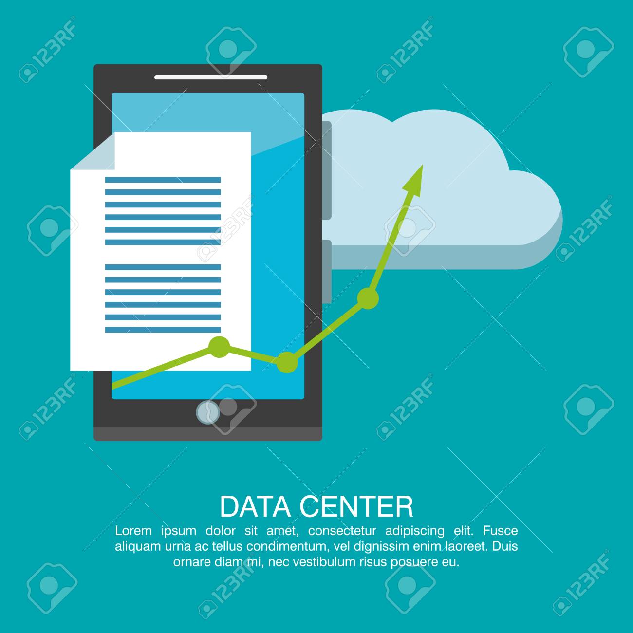 data center poster with informaton and elements cartoons vector