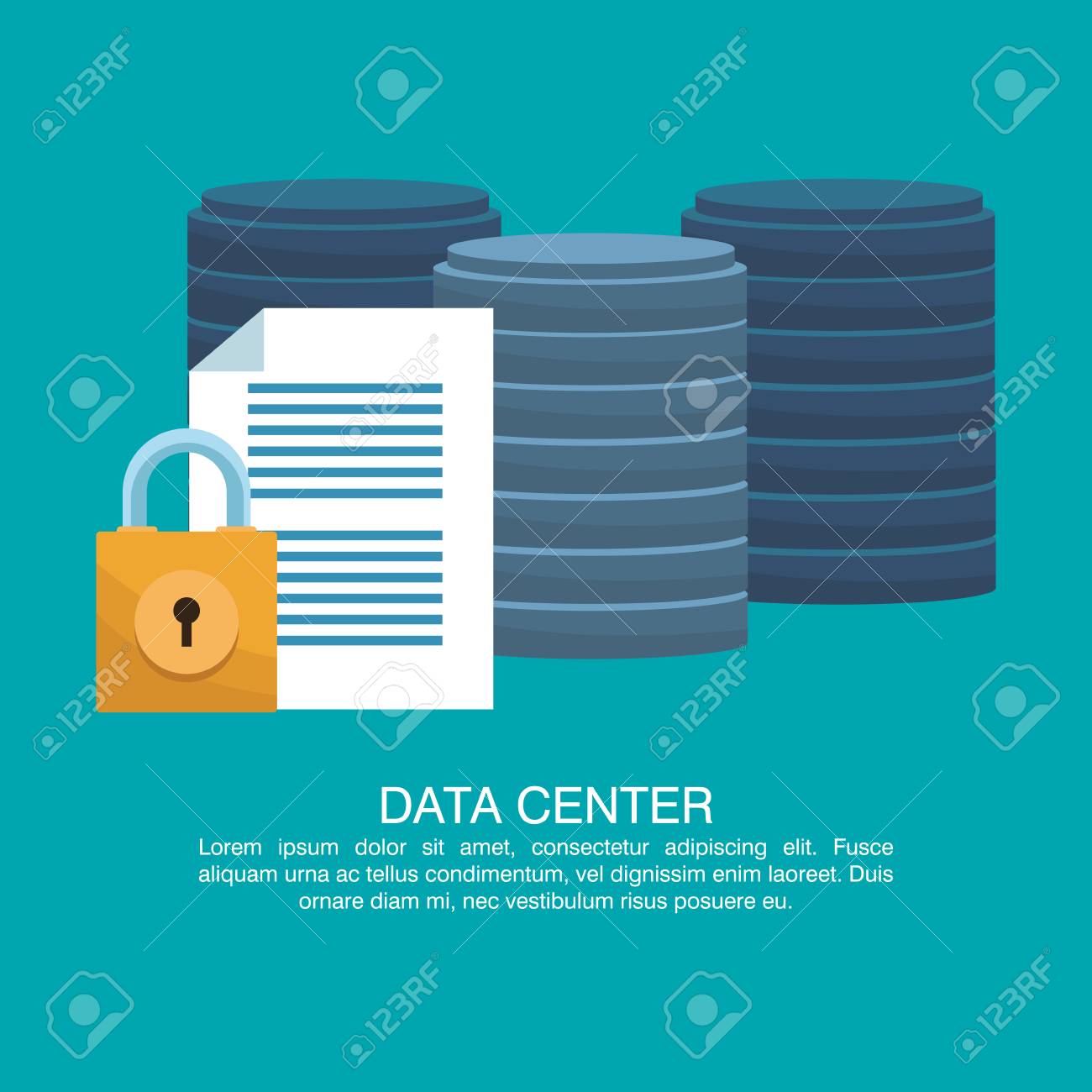 data center poster with informaton and elements cartoons vector