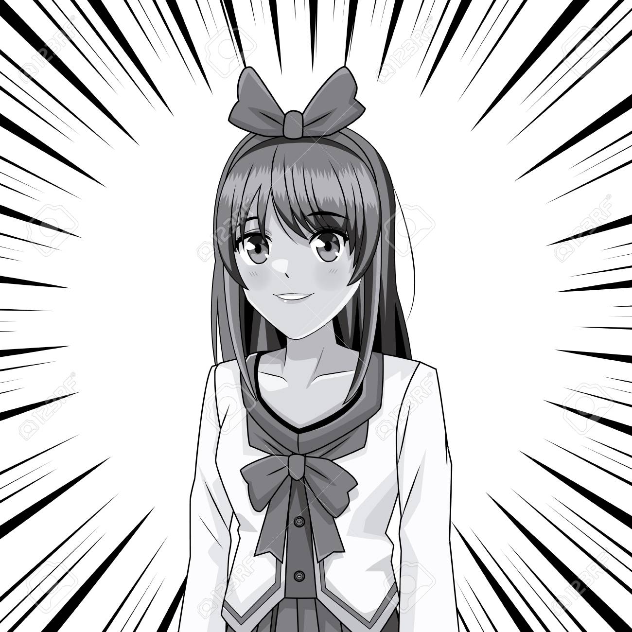 Young Anime Woman With School Dress Student Woman In Black And White Vector Illustration Graphic Design Royalty Free Cliparts Vectors And Stock Illustration Image