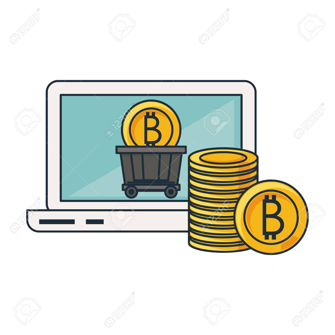 Bitcoin Minería Desde Portátil Con Monedas Vector Ilustración Diseño  Gráfico Ilustraciones svg, vectoriales, clip art vectorizado libre de  derechos. Image 127664438