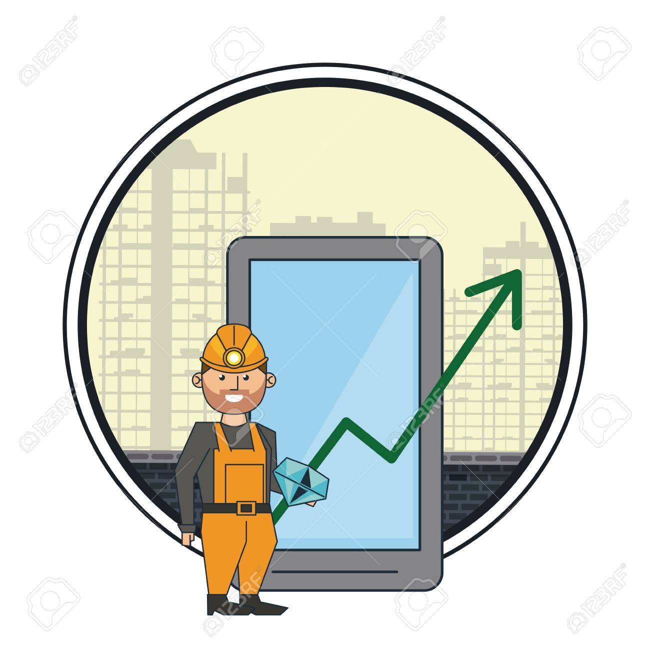 Trabajador De Minería E Inversión De Bitcoin Y Teléfono Inteligente Con  Diseño Gráfico De Ilustración De Vector De Diamante Ilustraciones svg,  vectoriales, clip art vectorizado libre de derechos. Image 127664848