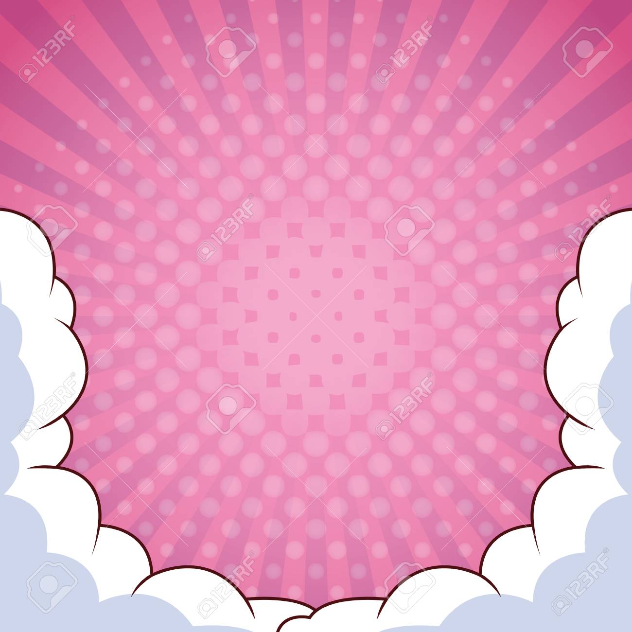 Pop Art Pink Striped Background With Clouds Vector Illustration