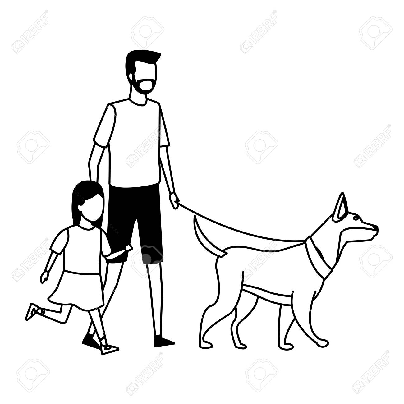 Family Father And Daughter Walking Dog Cartoon Vector Illustration Royalty Free Cliparts Vectors And Stock Illustration Image 116901662
