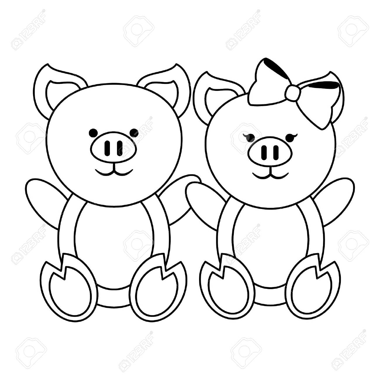 かわいい豚の動物カップル漫画ベクトルイラストグラフィックデザイン のイラスト素材 ベクタ Image 123406684