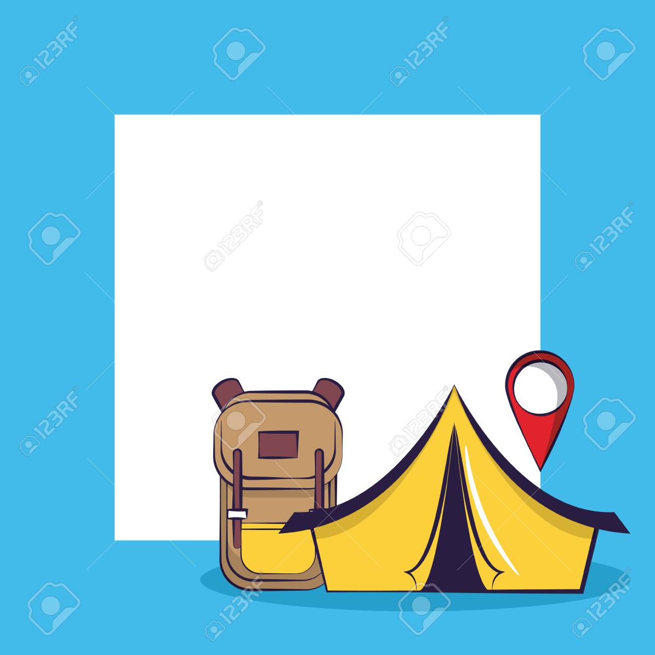 Traveling Tourism Exciting Trip Location Sign Camping Tent Backpack Royalty Free Cliparts Vectors And Stock Illustration Image 122790513