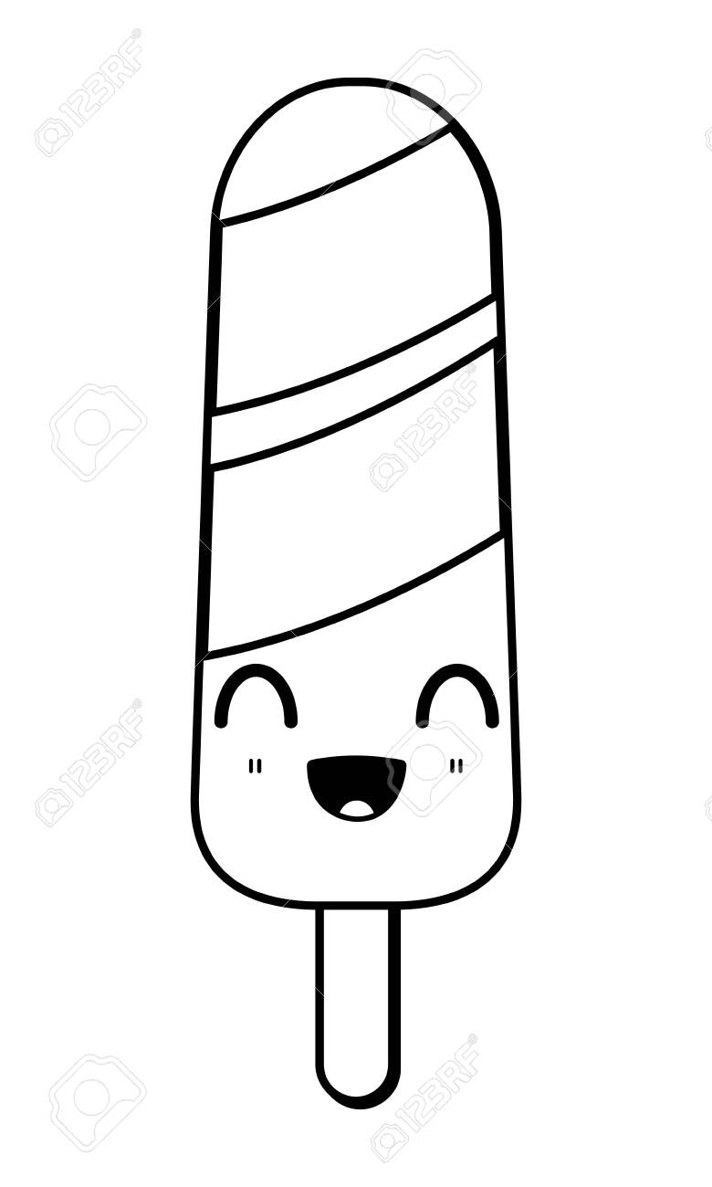 Ice Lolly Ice Cream With Smiling Face Icon Cartoon In Black And White  Vector Illustration Graphic Design Royalty Free Cliparts, Vectors, And  Stock Illustration. Image 125236014.