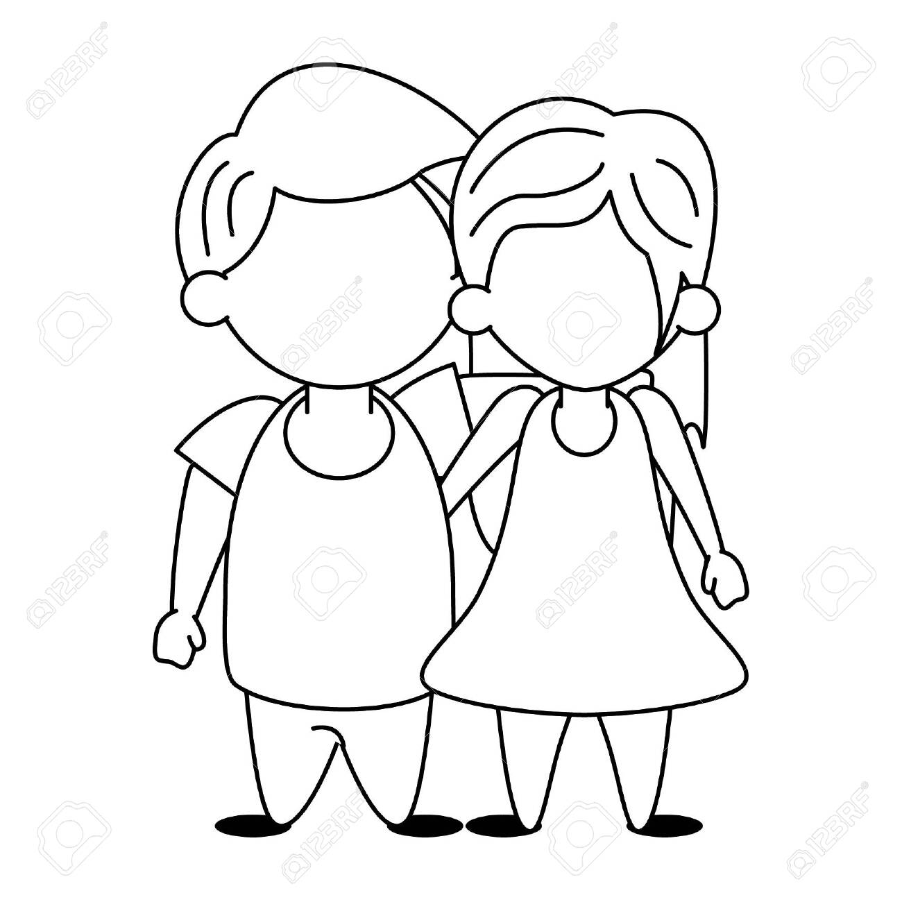 Kids In Love Boy And Girl Embraced Cartoon Vector Illustration