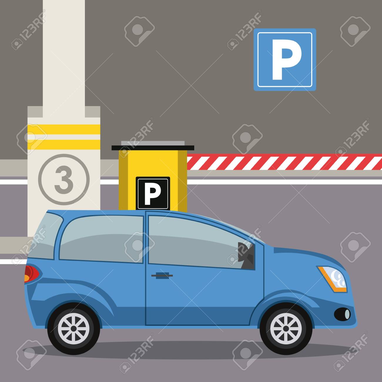 Car parked in lot with parking meter at city vector illustration graphic design - 125429331 Car parked in lot with parking meter at city vector illustration graphic design - 125429331