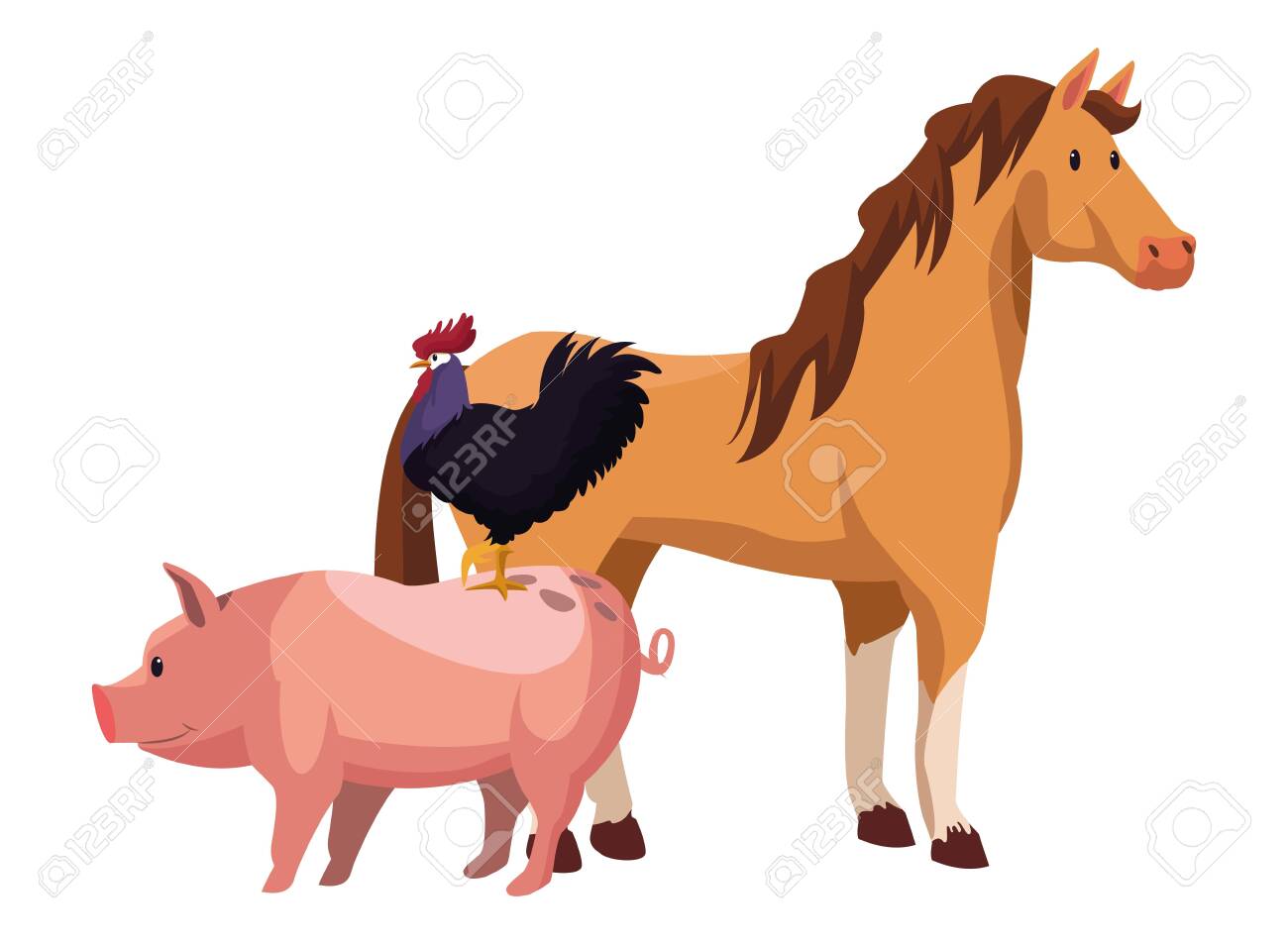 Farm Animals And Farmer Horse And Rooster Over A Pig Icon Cartoon Vector Illustration Graphic Design Royalty Free Cliparts Vectors And Stock Illustration Image 127456372