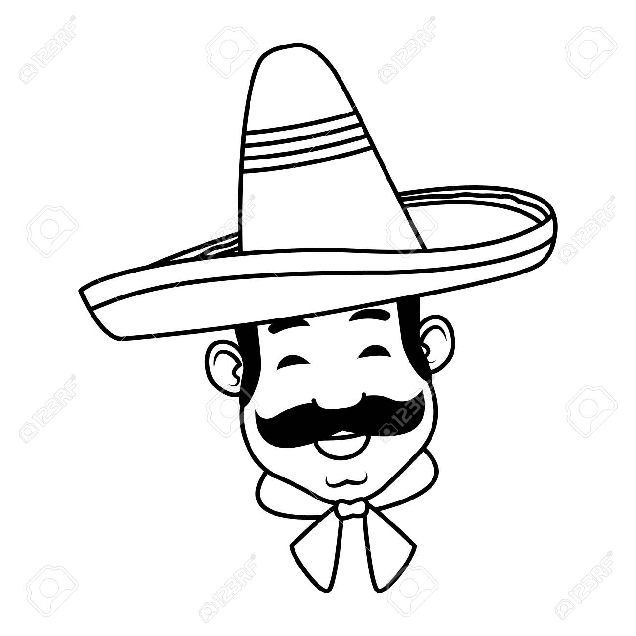 Mexican Man Face With Moustache And Mexican Hat In Black And White Vector  Illustration Graphic Design Royalty Free SVG, Cliparts, Vectors, and Stock  Illustration. Image 129125605., image size:1300x1300