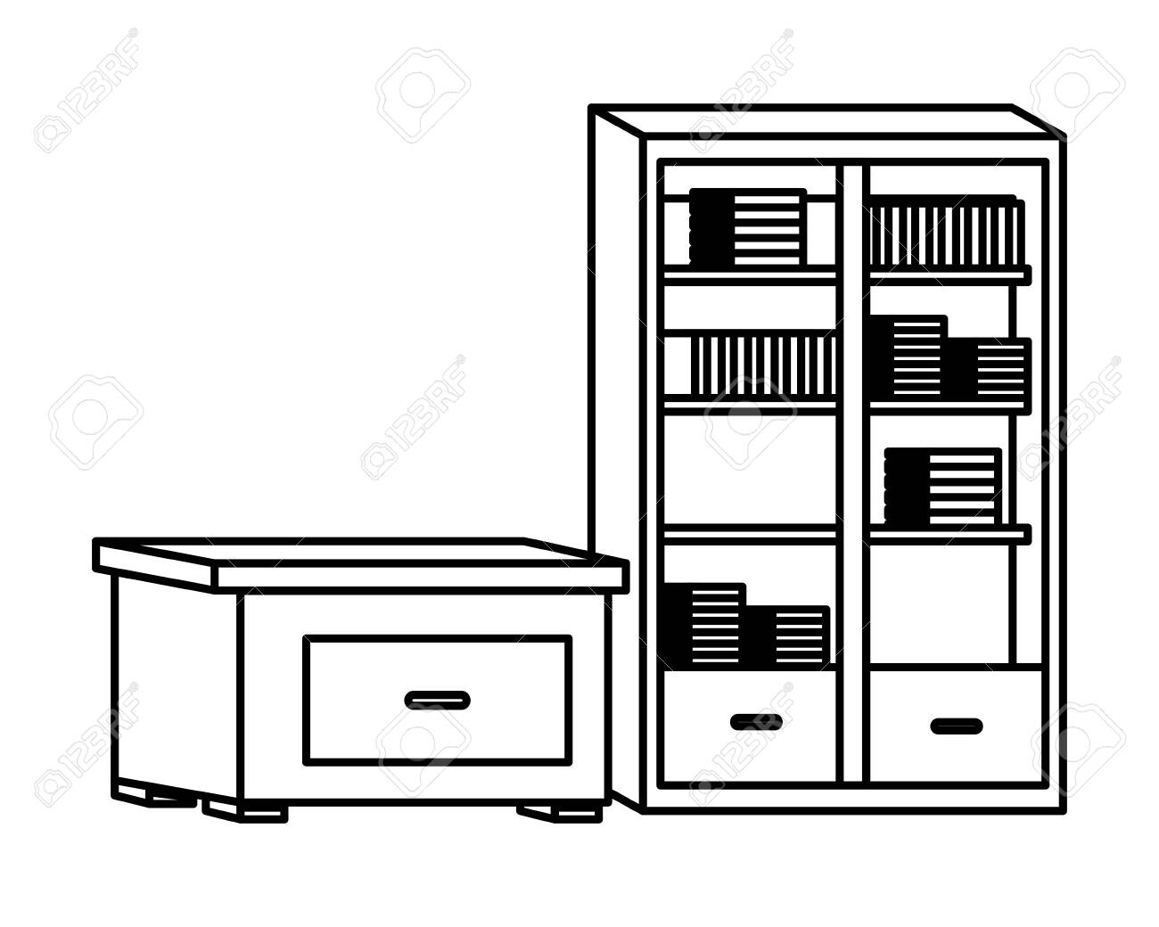 Office And Workplace Elements Library And Drawer Cartoons Vector