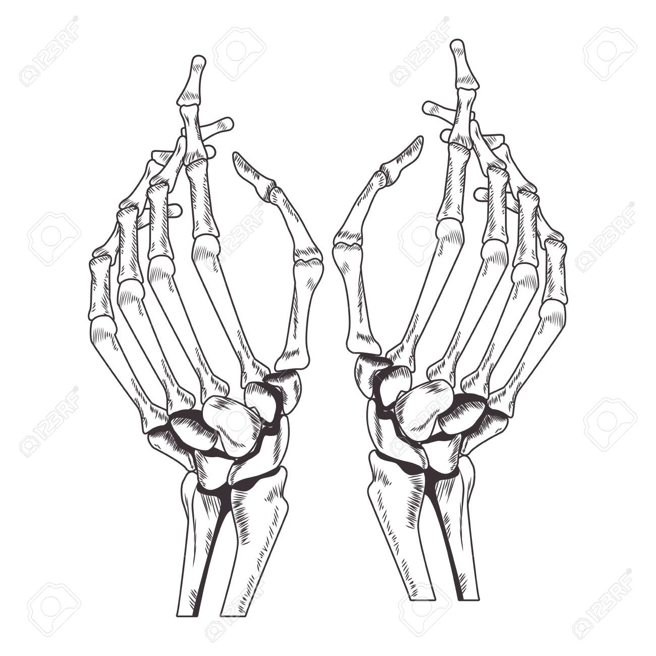 Two Skeleton Hands Drawn In Black And White Tattoo Icon Vector Illustration Graphic Design Royalty Free Cliparts Vectors And Stock Illustration Image