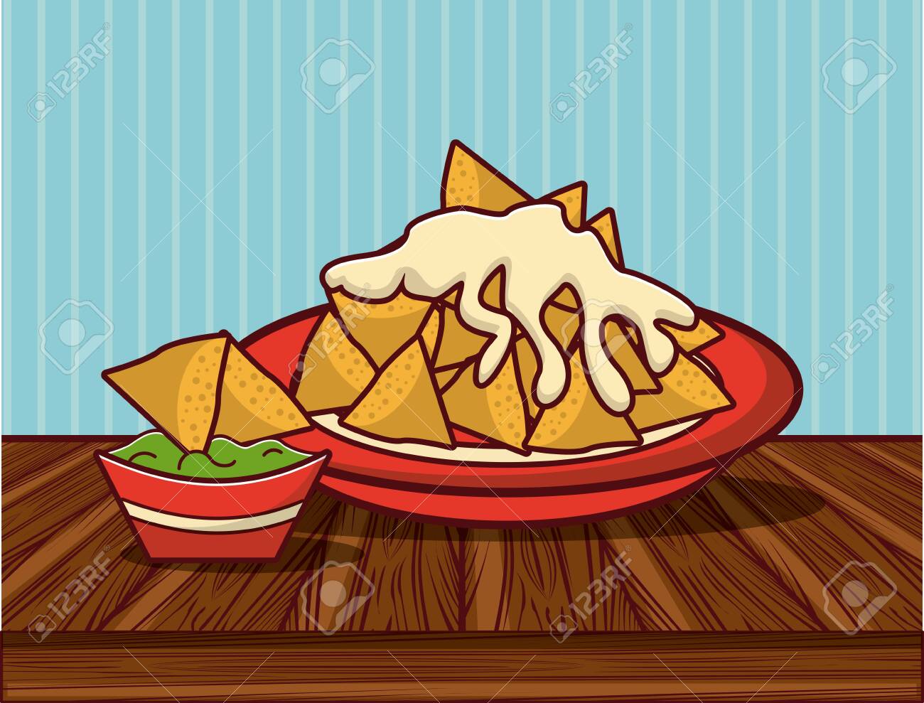 Delicious Mexican Nachos With Cheese And Guacamole Food Cartoons Vector  Illustration Graphic Design. Royalty Free SVG, Cliparts, Vectors, and Stock  Illustration. Image 132506204., image size:1300x989