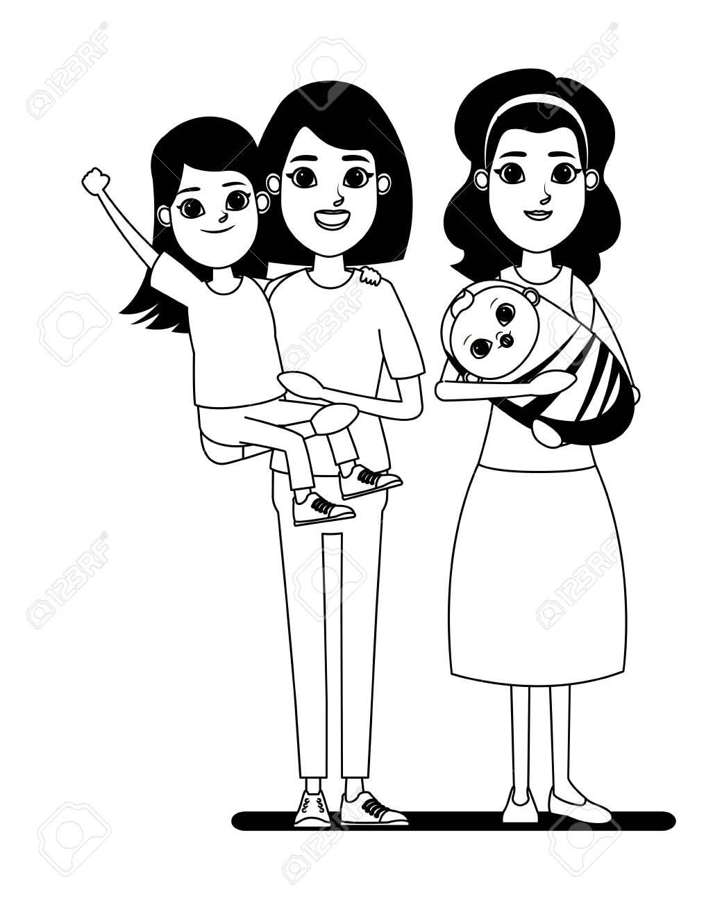 Family Avatar Mother With Short Hair Carrying A Young Girl And