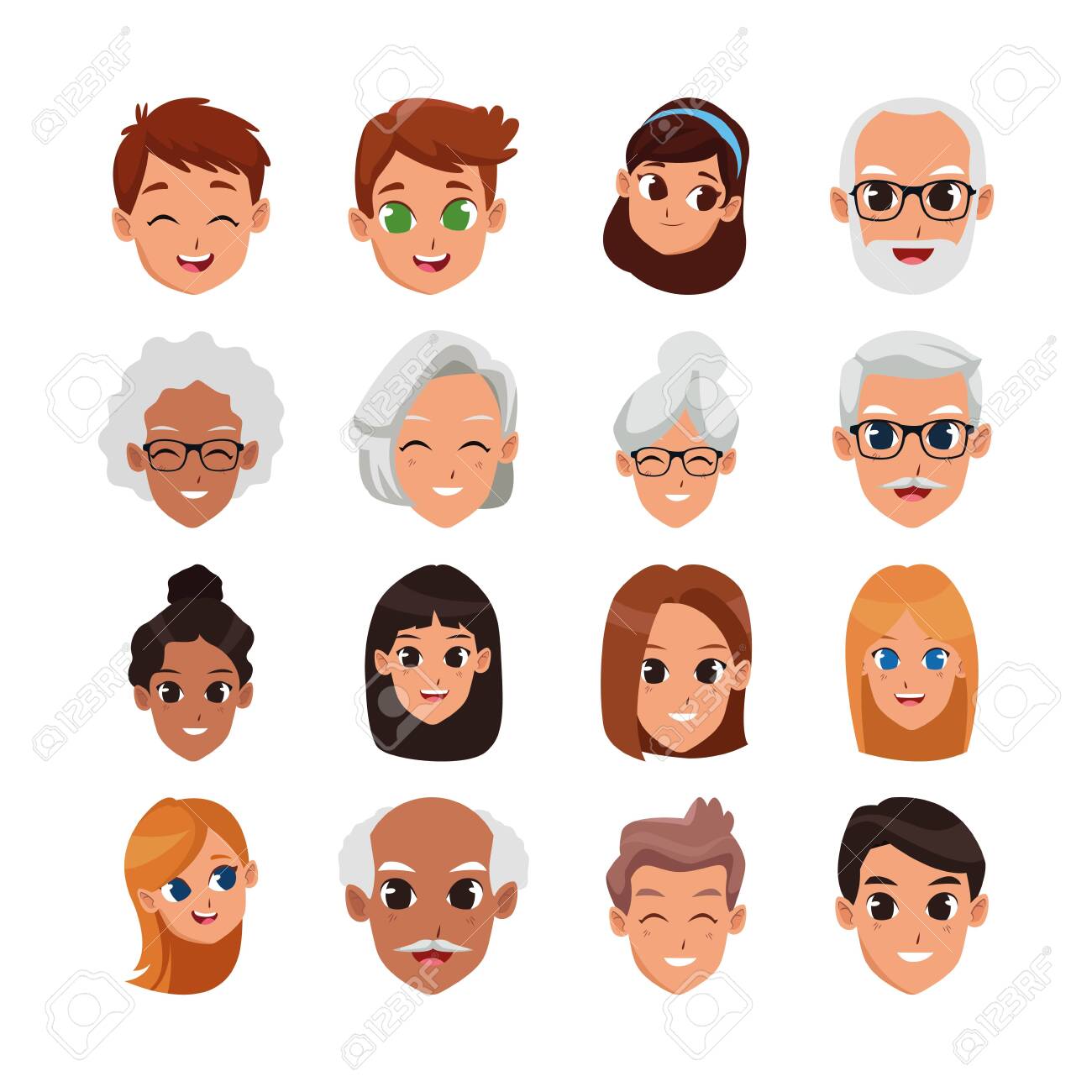 cartoon people happy faces icon set over white background, vector illustration - 134710745 cartoon people happy faces icon set over white background, vector illustration - 134710745