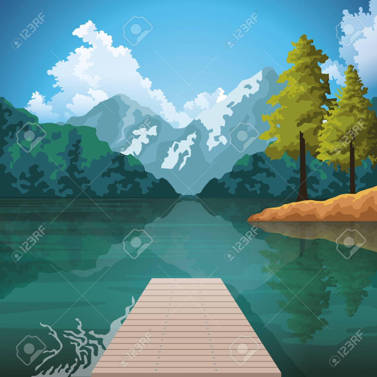 Beautiful Nature Landscape With Lake And Mountains At Sunny Day Royalty Free Cliparts Vectors And Stock Illustration Image 136270185 beautiful nature landscape with lake and mountains at sunny day