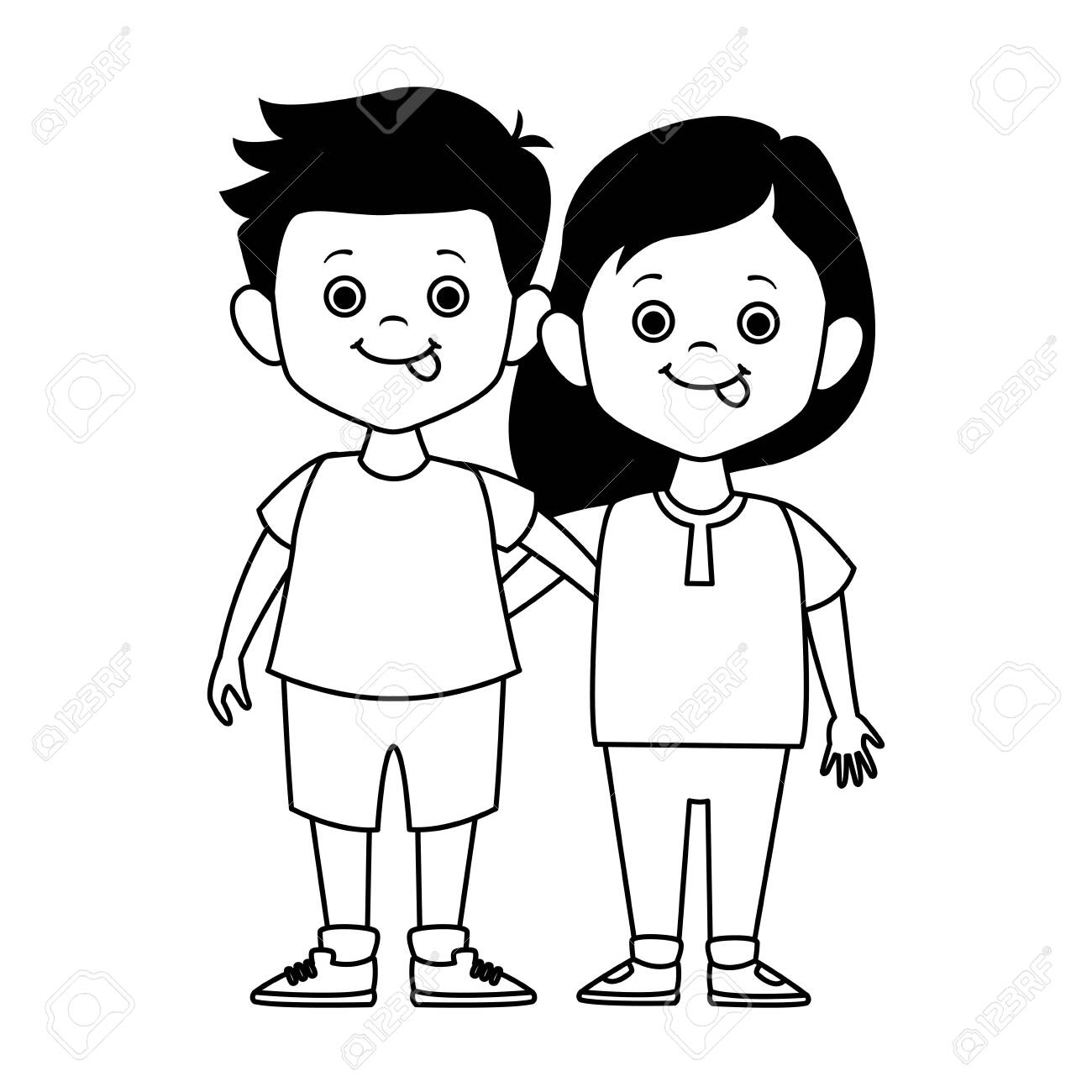 Cartoon Boy And Girl Standing Icon Over White Background Vector Illustration Royalty Free Cliparts Vectors And Stock Illustration Image