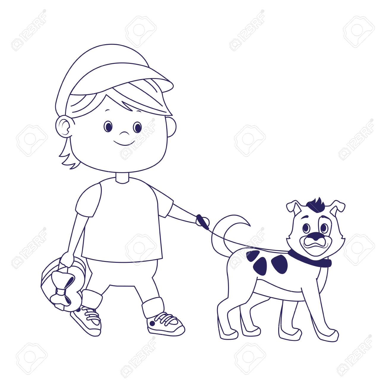 wallpapers Walking Boy Clipart Black And White cartoon happy boy walking with cute dog over white background