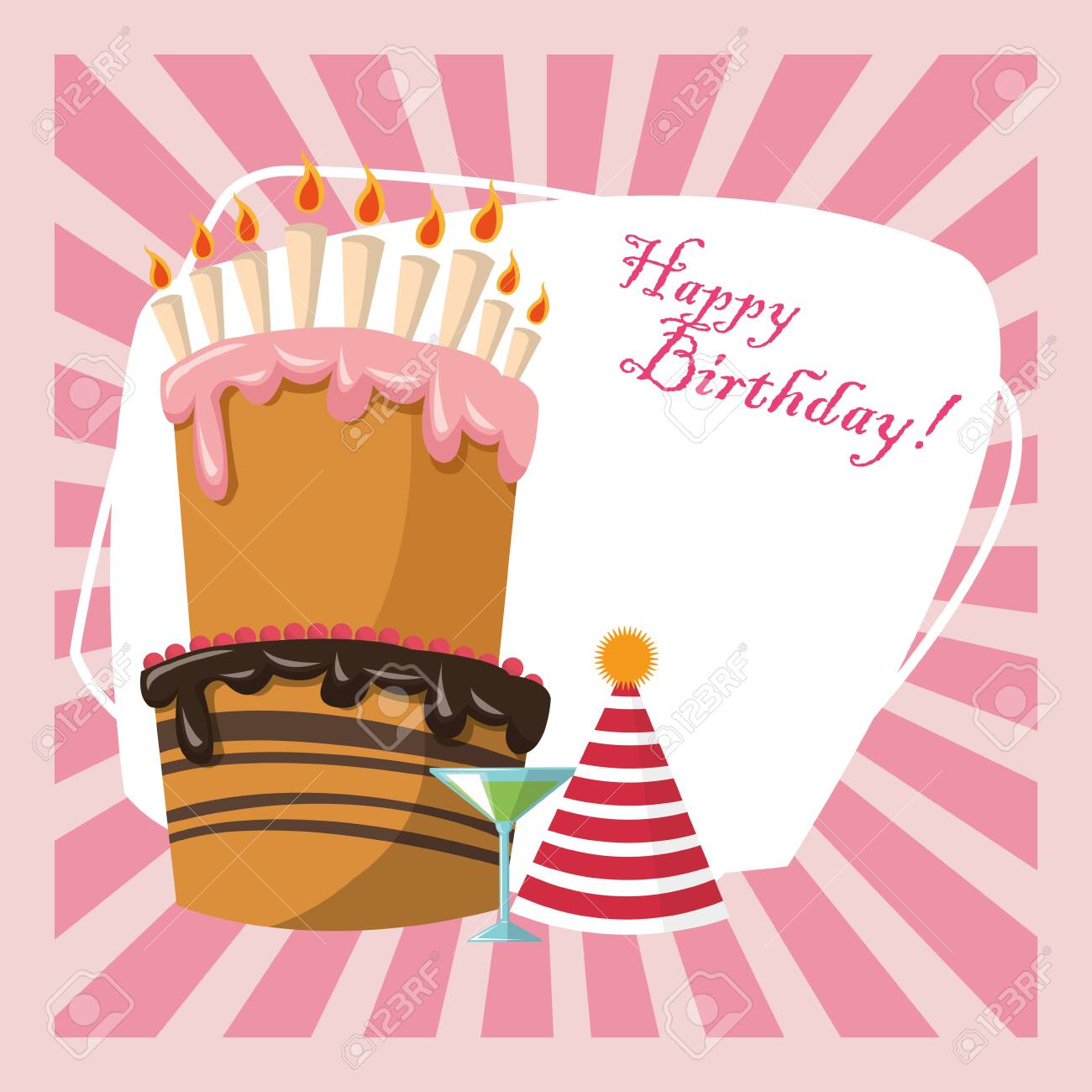 Happy Birthday Celebration Party Sweet Cake Hat And Cocktail Royalty Free Cliparts Vectors And Stock Illustration Image 139124977