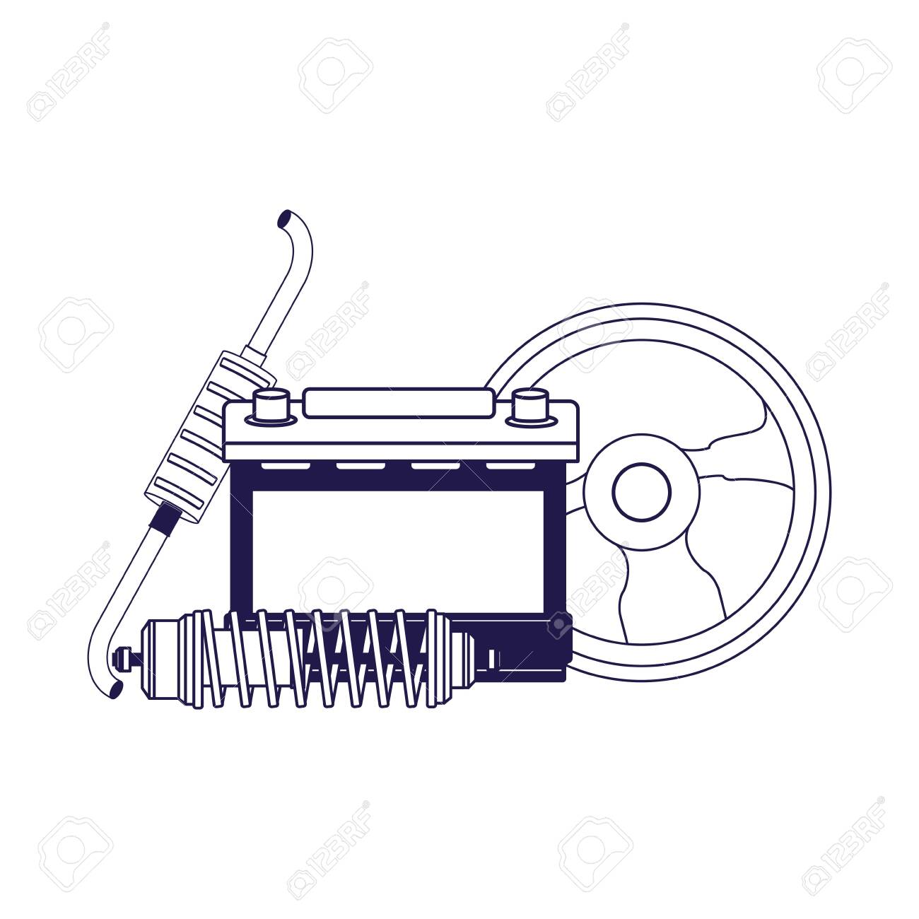 Steering Wheel Car Battery And Parts Over White Background Royalty Free Cliparts Vectors And Stock Illustration Image 140274514