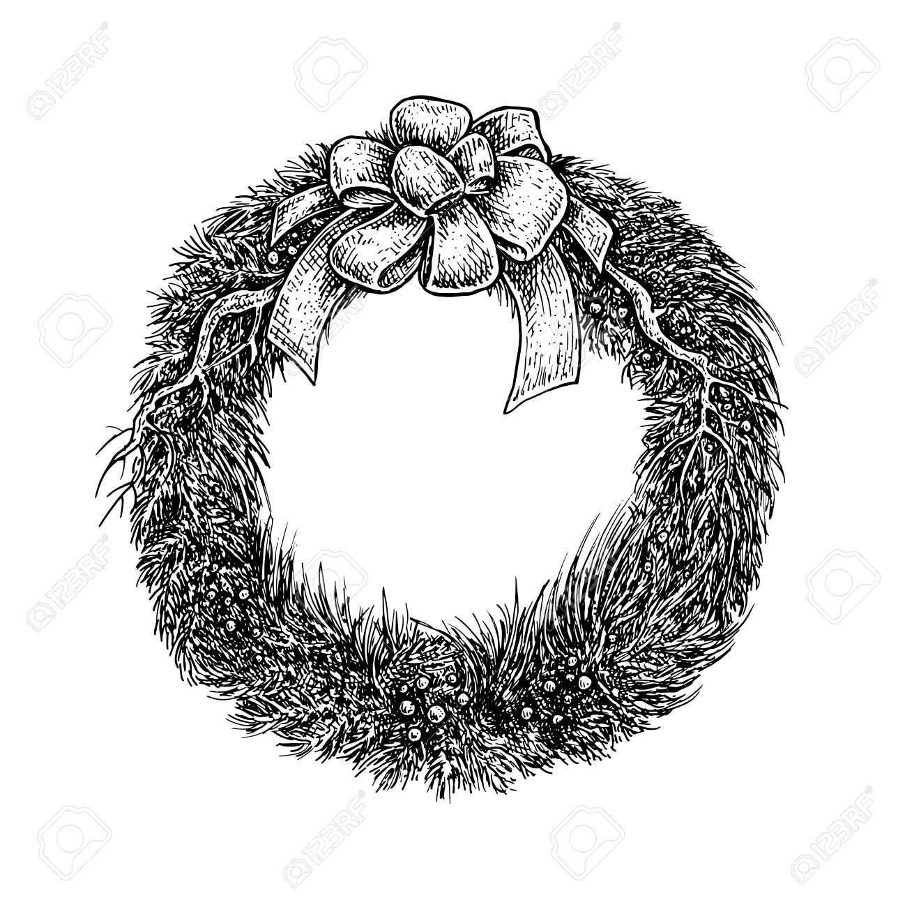 Blanco Y Negro Ilustración De La Vendimia Estilo Incompleto De Una Corona De Navidad Diseño Del Vector Ilustraciones Vectoriales Clip Art Vectorizado Libre De Derechos Image 51122972
