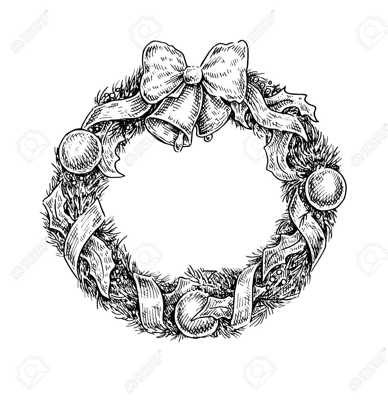 Blanco Y Negro Ilustración De La Vendimia Estilo Incompleto De Una Corona De Navidad Diseño Del Vector Ilustraciones Vectoriales Clip Art Vectorizado Libre De Derechos Image 51122974