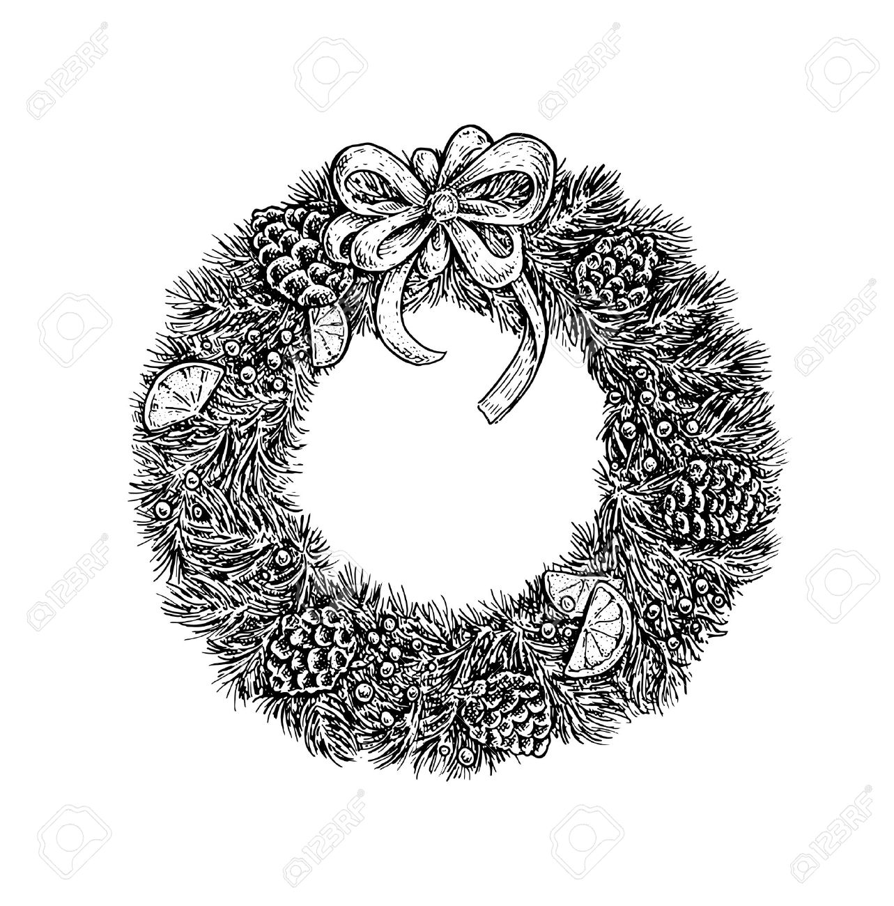 Blanco Y Negro Ilustración De La Vendimia Estilo Incompleto De Una Corona De Navidad Diseño Del Vector Ilustraciones Vectoriales Clip Art Vectorizado Libre De Derechos Image 51122975