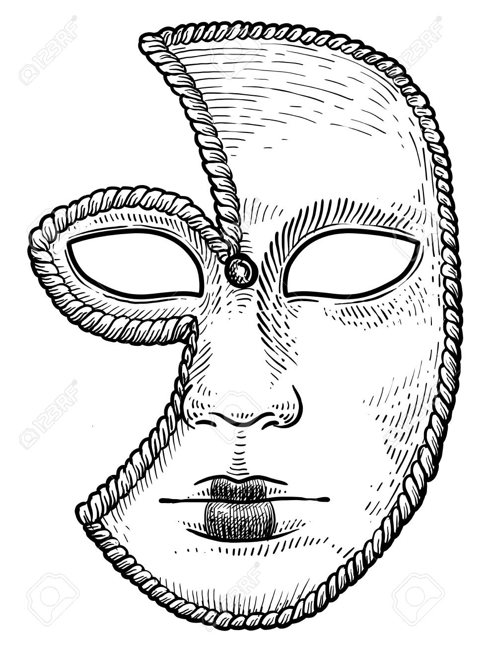 ヴェネツィアのマスクイラスト 描画 彫刻 インク ラインアート ベクトルのイラスト素材 ベクタ Image