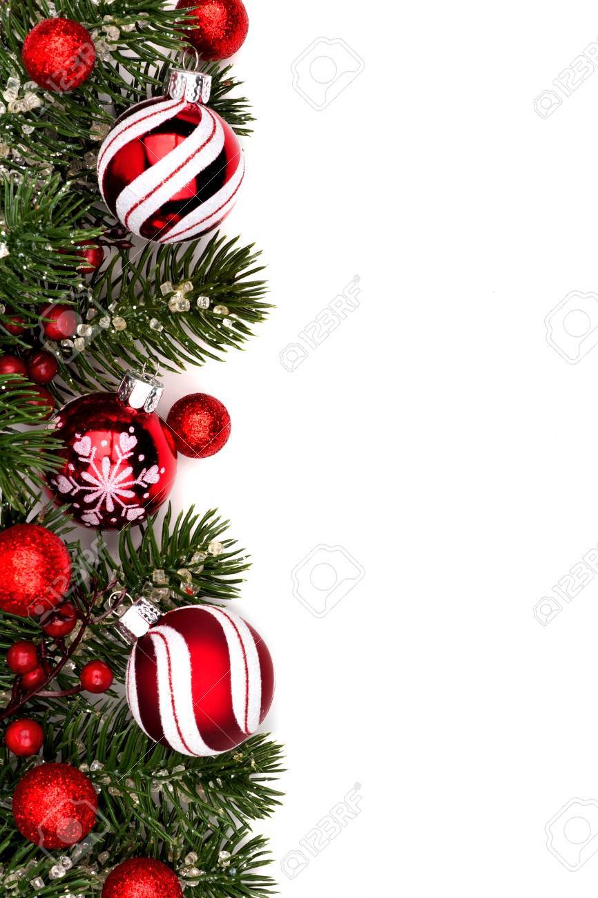 Weihnachtsgrenze Von Roten Und Weissen Kugeln Mit Den Niederlassungen Lokalisiert Auf Einem Weissen Hintergrund Lizenzfreie Fotos Bilder Und Stock Fotografie Image 88474720