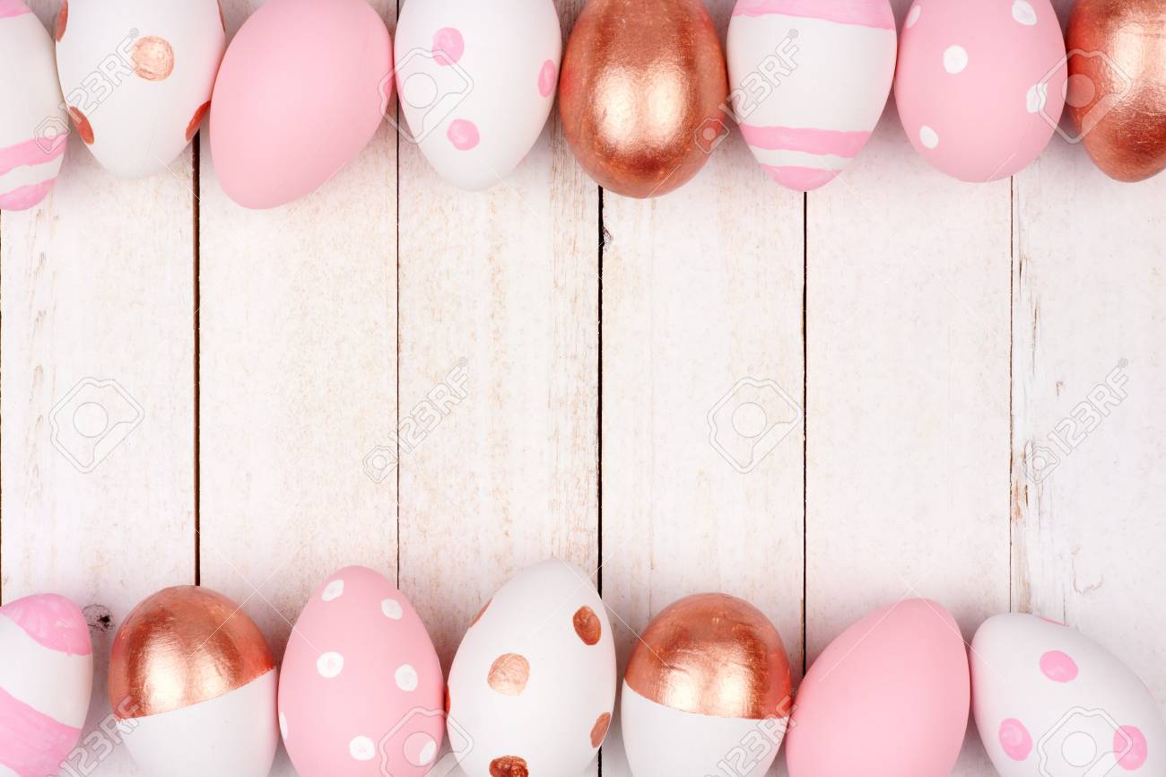 easter egg double border rose gold soft pink and white colors easter egg border