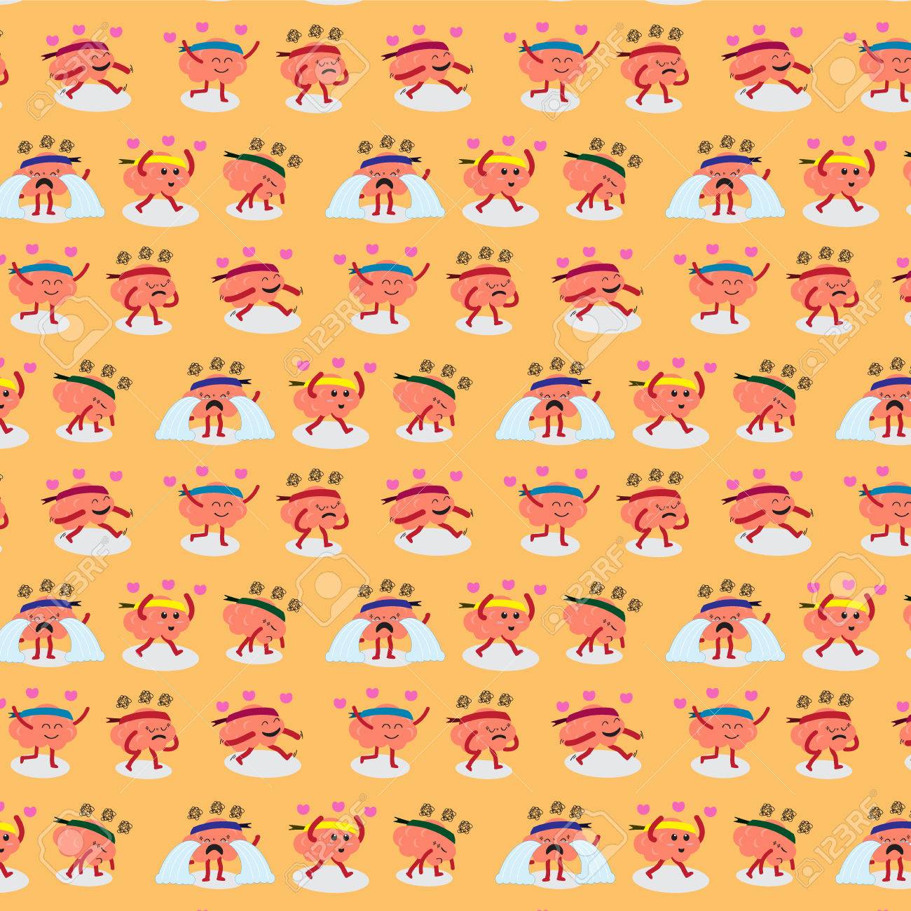 脳の感情の漫画のキャラクター柄の異なるアクションを示す背景ベクトル イラスト画像のイラスト素材 ベクタ Image