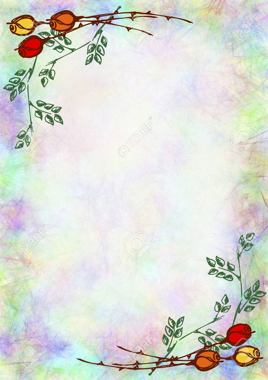 Hand Drawn Textured Floral Background.crumpled Paper With Rose And  Leaves.template For Letter Or Greeting Card.a4 Size Format.series Of  Watercolor,oil,pastel,chalk, Backgrounds And Cards,blanks,forms. Stock  Photo, Picture And Royalty Free Image. Image ...
