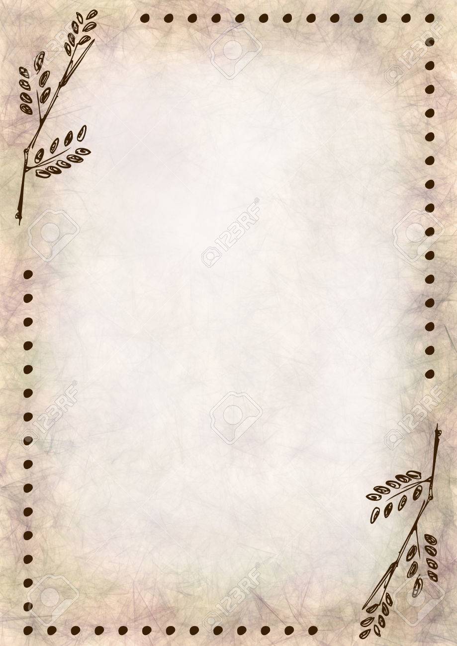 手には テクスチャの花の背景が描画されます 葉と紙を丸めて 手紙やグリーティング カードのヴィンテージのテンプレートです サイズ 水彩 油彩 パステル チョーク 背景 ブランクス カードのシリーズを形成します の写真素材 画像素材 Image