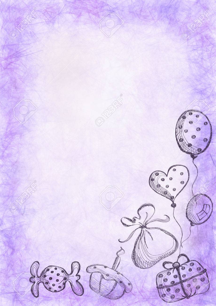 drawn watercolor background with gift cake air balloons and letter background templates