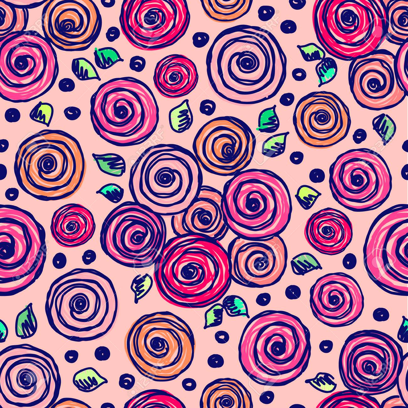 Padrao Floral Desenhado Mao Desenhado Sem Costura Fundo Colorido Com Flores Folhas Ilustracao Grafica Bonito Do Desenho Da Linha Grafica Impressao Para Embrulho Fundo Tecido Decoracao Textil Superficie Ilustraciones Vectoriales Clip Art