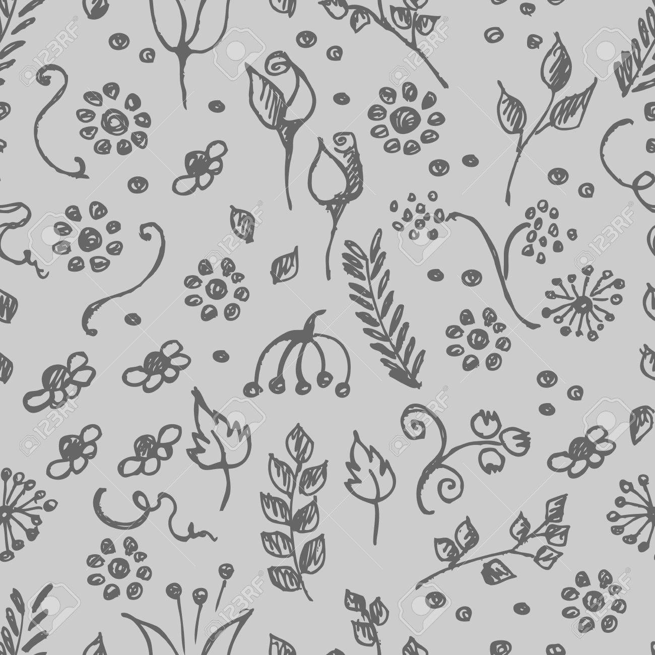 seamless vector pattern hand drawn background with flowers