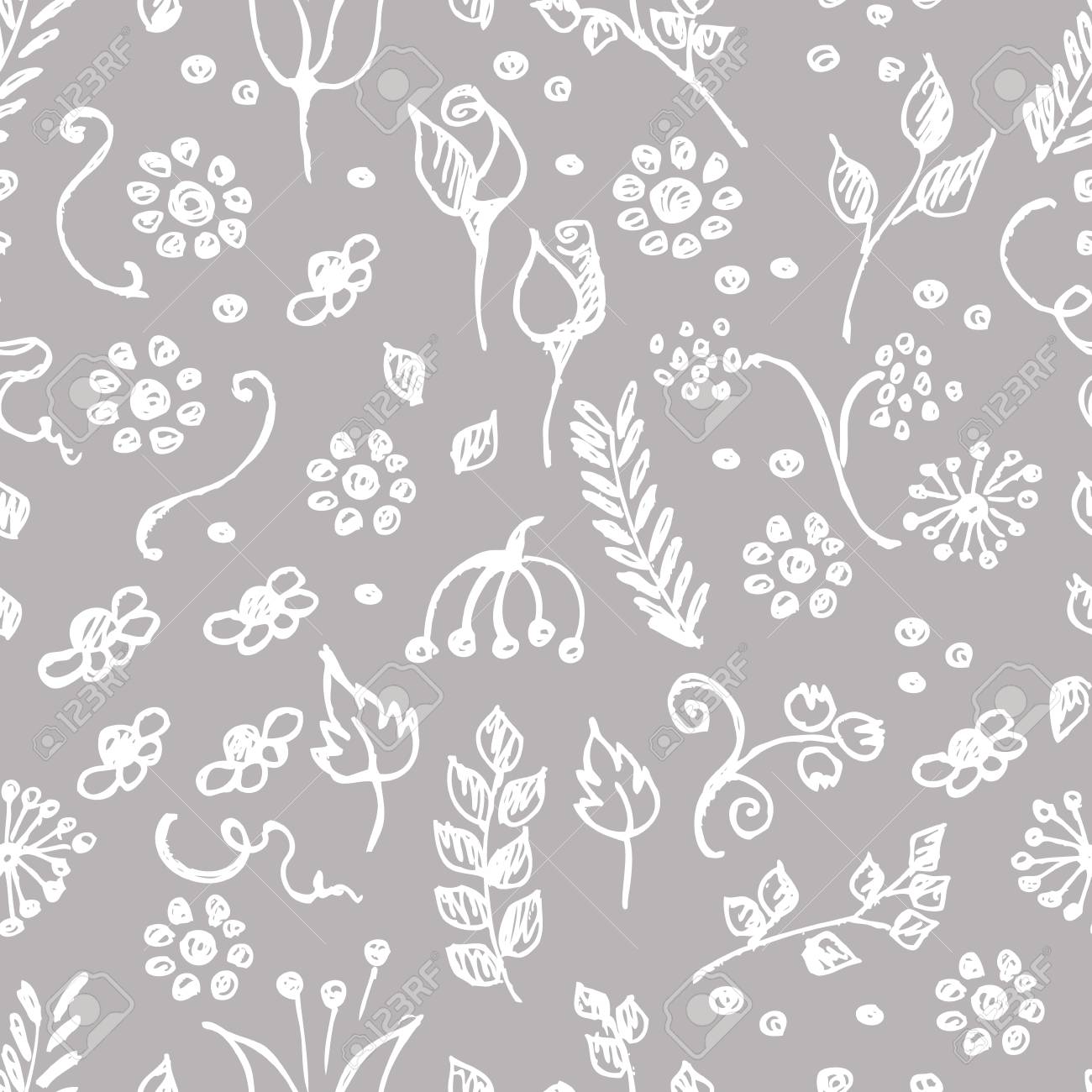 seamless vector pattern hand drawn background with flowers