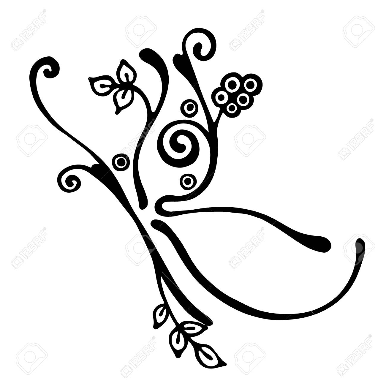 vector hand drawn illustration decorative ornamental stylized butterfly shape outline