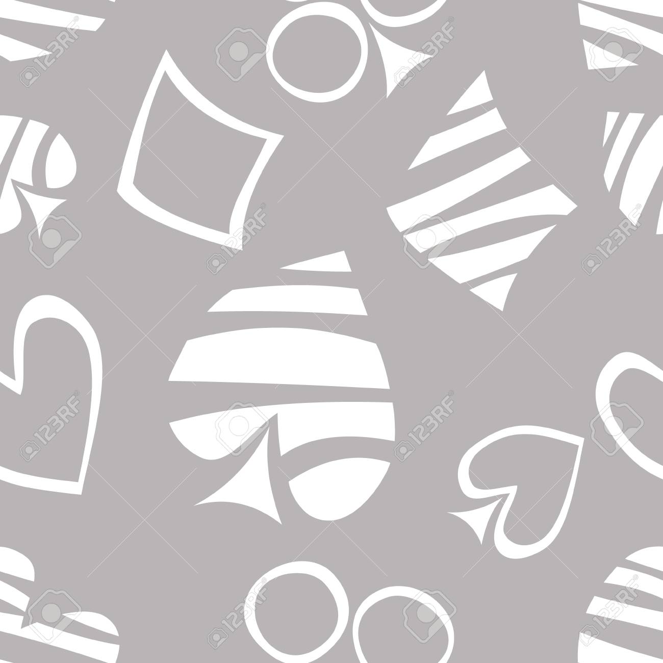 Padrao De Vetor Sem Costura Com Icones De Cartas De Jogo Fundo Cinza Com Simbolos Desenhados A Mao Ornamento Decorativo Repetido Serie De Jogos E Jogos Padroes De Vetores Sem Costura Ilustraciones