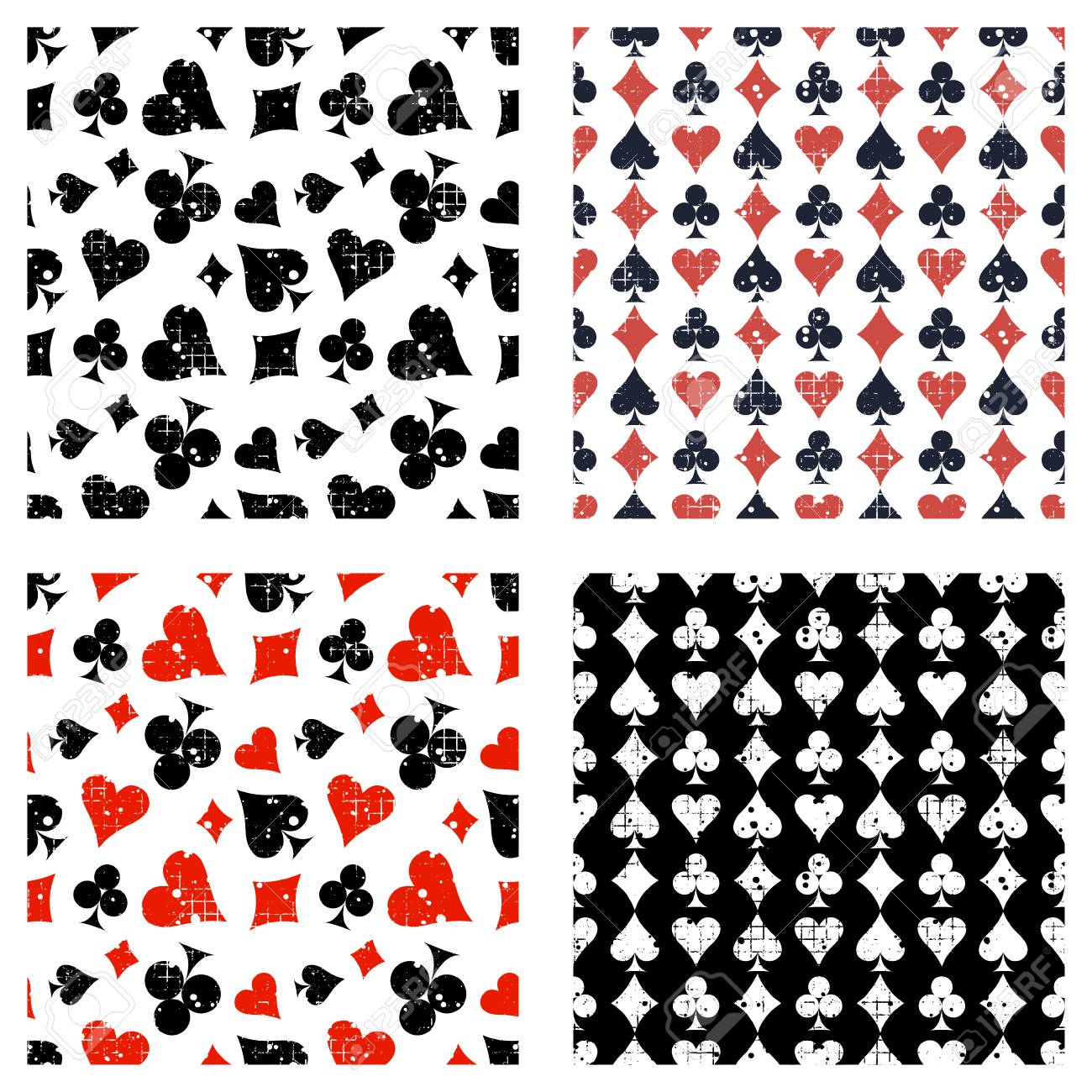 Conjunto De Vetores Sem Costura Padrao Padrao De Fundo Com Icones De Cartas De Jogo Grunge Textura Com Atrito Rachaduras E Ambrosia Design De Estilo Antigo Ilustracao Grafica Ilustraciones Vectoriales Clip Art