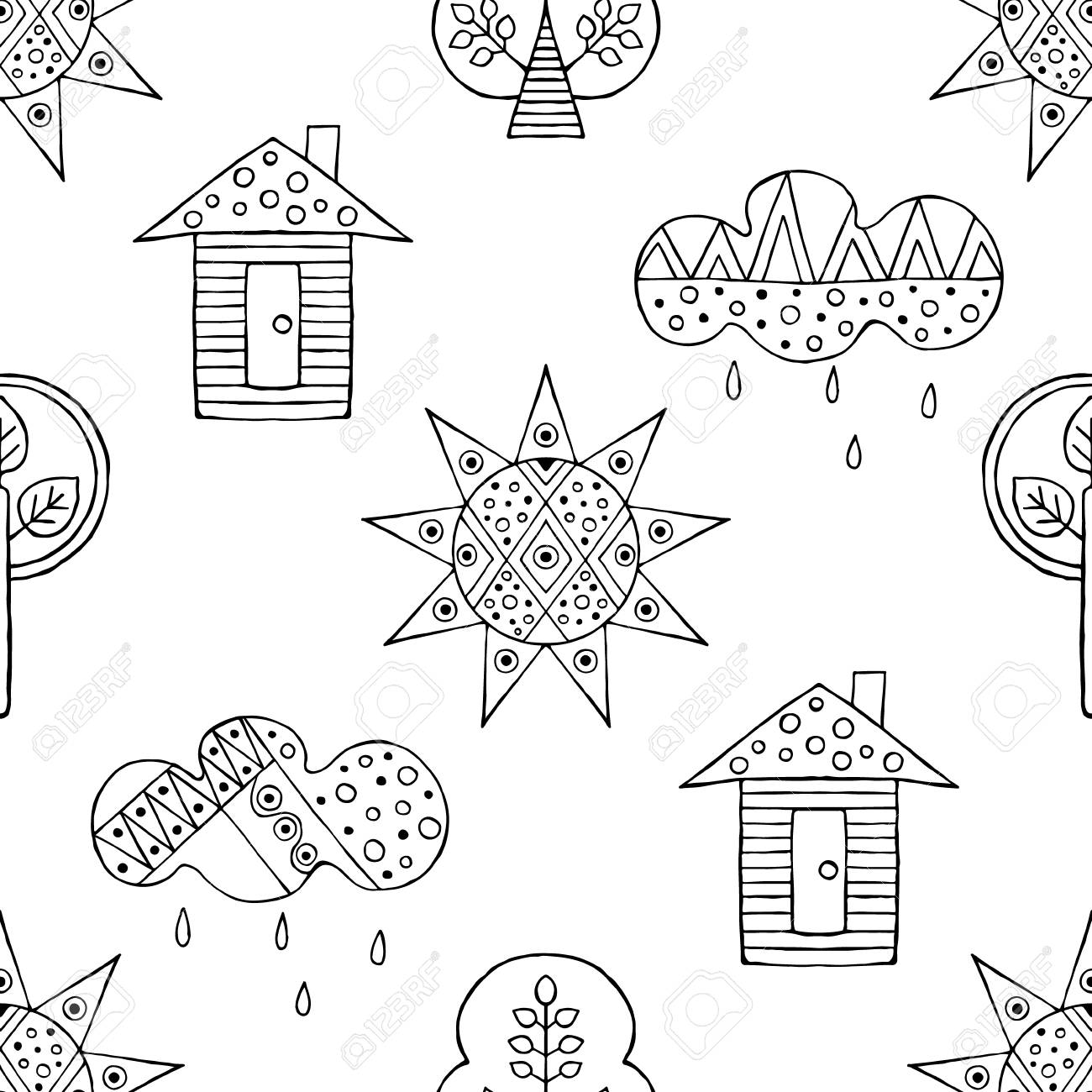 ベクトルの手描きのシームレスなパターン 装飾的な様式幼稚な黒と白の家 木 太陽 雲 落書きスケッチ スタイル グラフィック イラスト 背景 観賞用のかわいい手描き 線の描画 のイラスト素材 ベクタ Image ベクトルの手描きのシームレスなパターン 装飾的な様式幼稚な黒と白の家 木 太陽 雲 落書きスケッチ スタイル グラフィック イラスト 背景 観賞用のかわいい手描き 線の描画 のイラスト素材 ベクタ Image